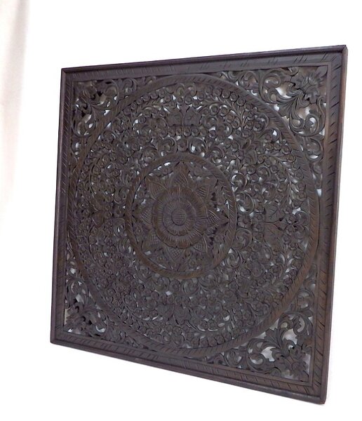 Závěsná dekorace MANDALA 110x110 cm, hnědá, dřevo, ruční práce