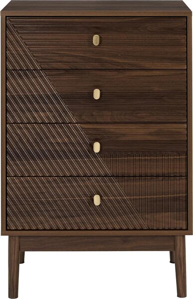 HowHomely | Komoda - Zásuvková komoda - 60 x 40 x 90 cm - Tmavě hnědá - Příborník - vzhled tmavého ořechu - se 4 zásuvkami