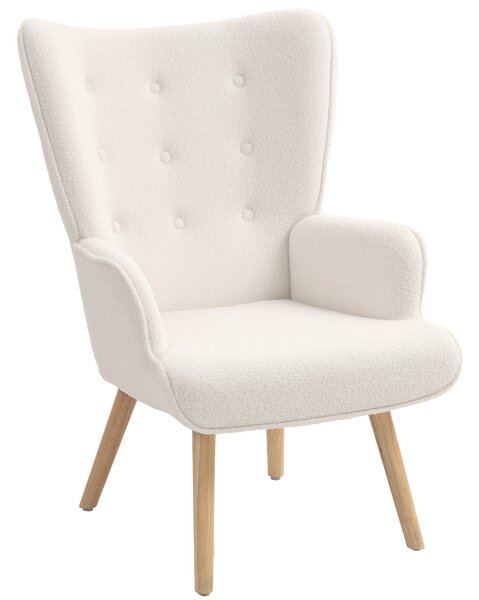HOMCOM Boucle Fabric Lounge Chair, Moderní Čalouněné Křeslo s Dřevěnými Nohami, Ergonomický Křídlatý Design s Knoflíkovým Prošíváním | Aosom