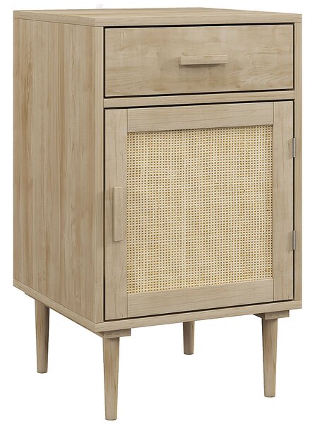 HOMCOM Noční stolek s ratanovými dvířky a policí + 1 zásuvka, bohémský design - 40 x 40 x 68,5 cm, přírodní | Aosom
