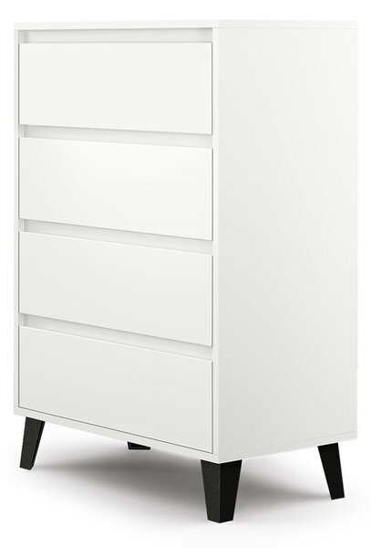 VBChome Komoda se 4 zásuvkami 70 x 39 x 99 cm Bílá bezúchytková komoda Víceúčelová skříňka do předsíně Ložnice Obývací pokoj Dětský pokoj Moderní