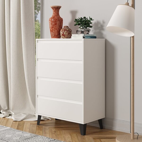 VBChome Komoda se 4 zásuvkami 70 x 39 x 99 cm Bílá bezúchytková komoda Víceúčelová skříňka do předsíně Ložnice Obývací pokoj Dětský pokoj Moderní