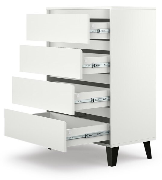 VBChome Komoda se 4 zásuvkami 70 x 39 x 99 cm Bílá bezúchytková komoda Víceúčelová skříňka do předsíně Ložnice Obývací pokoj Dětský pokoj Moderní
