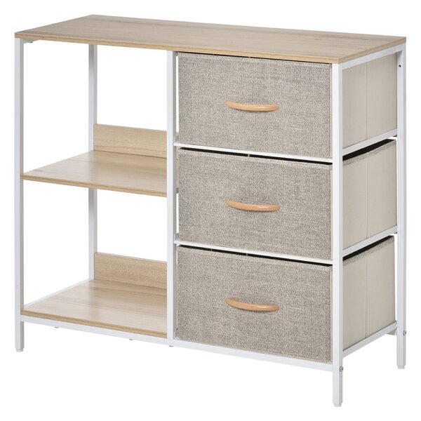 HOMCOM Komoda se 3 odejmoutelnými látkovými zásuvkami, 2 policemi a 1 velkým stolovým prostorem - 80 x 29 x 71 cm - béžová | Aosom