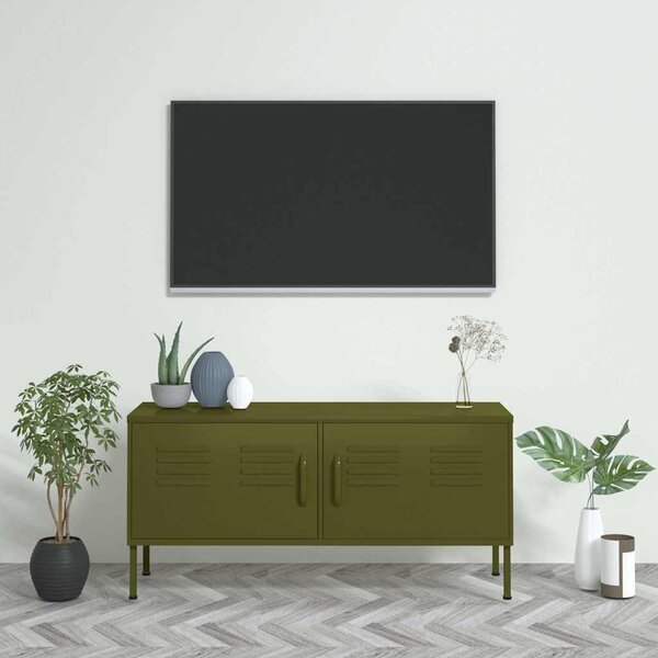 TV skříňka olivově zelená 105 x 35 x 50 cm ocel 336225