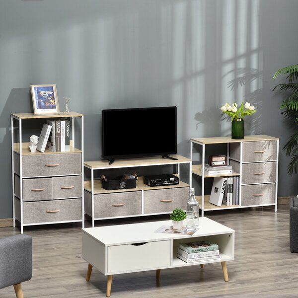 HOMCOM Komoda se 3 odejmoutelnými látkovými zásuvkami, 2 policemi a 1 velkým stolovým prostorem - 80 x 29 x 71 cm - béžová | Aosom