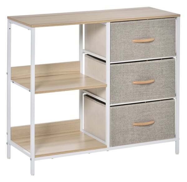HOMCOM Komoda se 3 odejmoutelnými látkovými zásuvkami, 2 policemi a 1 velkým stolovým prostorem - 80 x 29 x 71 cm - béžová | Aosom