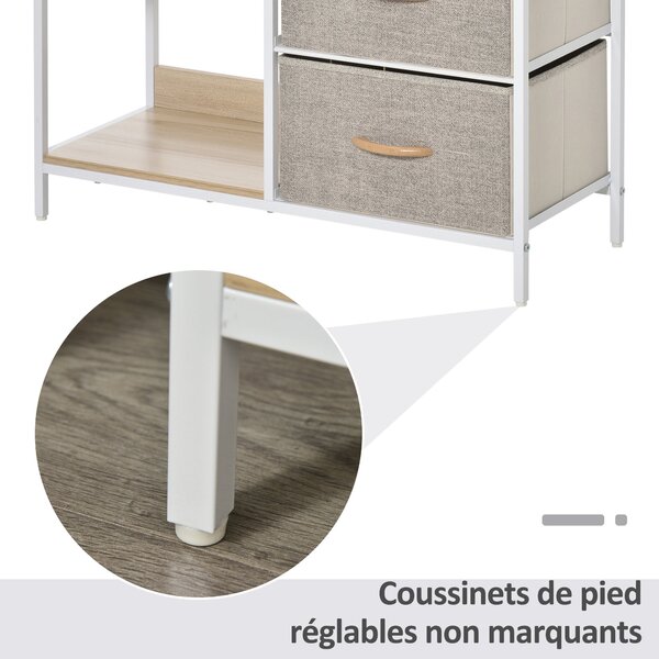 HOMCOM Komoda se 3 odejmoutelnými látkovými zásuvkami, 2 policemi a 1 velkým stolovým prostorem - 80 x 29 x 71 cm - béžová | Aosom
