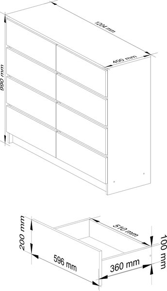 Akord Komoda se zásuvkami bílá/dub sonoma 120x40x99 cm
