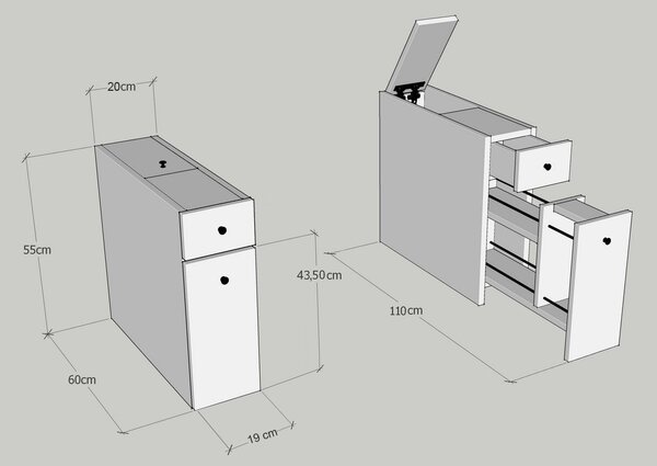 VerDesign NEKLAN úzká koupelnová skříňka, dub