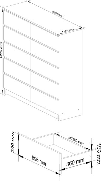 Akord Kredenc 10 zásuvek dub řemeslnický 120x40x121 cm