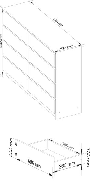 AKORD Furniture Factory OP0LKOMVEN012, Tmavě hnědá, 8 zásuvka/zásuvek, Matný, 16 mm, 60 cm, 400 mm