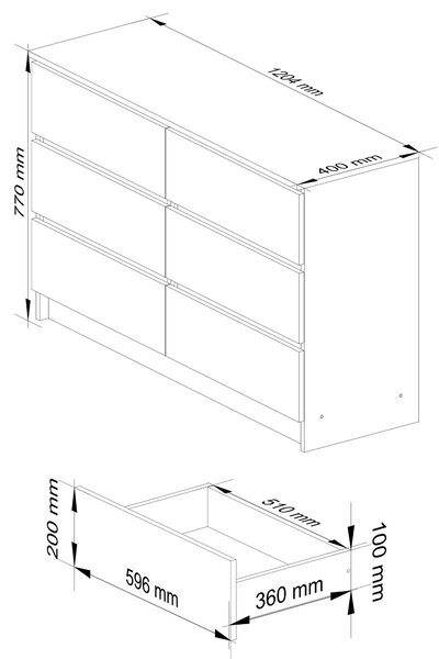 Komoda K120 6 zásuvek v olšovém dekoru vysoce kvalitní laminát pro domácnost a kancelář