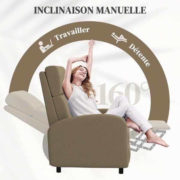 HOMCOM Relaxační Křeslo s Manualně Nastavitelným Opěradlem 160° a Integrovaným Podnožníkem pro Obývací Pokoj, Ložnici a Domácí Kino, Nosnost 120kg, Bé