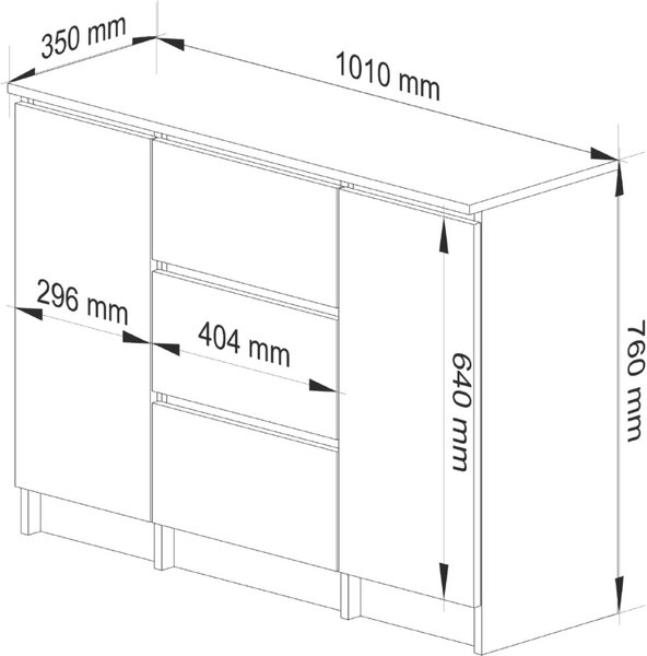 Akord Komoda 2 dveře 3 zásuvky bílá 101x35x76 cm