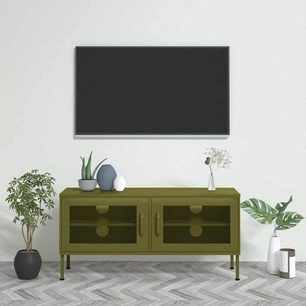 TV skříňka olivově zelená 105 x 35 x 50 cm ocel 336234