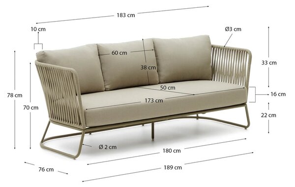 Khaki ocelová zahradní pohovka Saconca – Kave Home