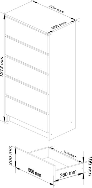 Akord Komoda 5 zásuvek bílá/šedá grafit
