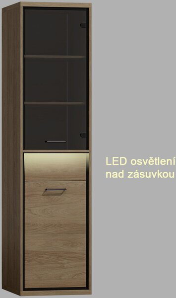 MEDIOLAN | vitrína M4 s policemi a zásuvkou + KOVOVÉ NOŽIČKY | 49,5 cm | natural hikora