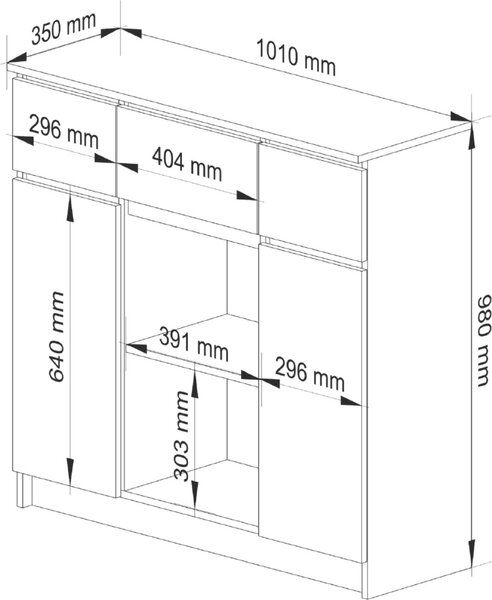 Akord Komoda 2 dveře 3 zásuvky 1 malé dvířko dub ručně vyrobená/bílá 101x35x98