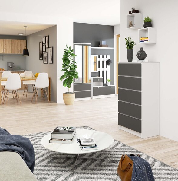 Akord Komoda 5 zásuvek bílá/šedá grafit