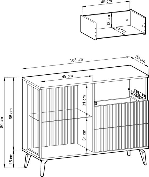 Dawson KSZ103 komoda - ořech - Kašmír - prosklená - LED osvětlení - šířka 103 cm, výška 80 cm, hloubka 39 cm