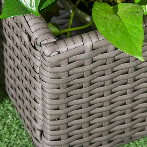 Outsunny Zahradní Truhlík s Příčkami - Vyvýšený Stojan na Rostliny se Šedým Obdélníkovým Květináčem z Woven PE Pryže a Oceli, dim. 103L x 29W x 103H c