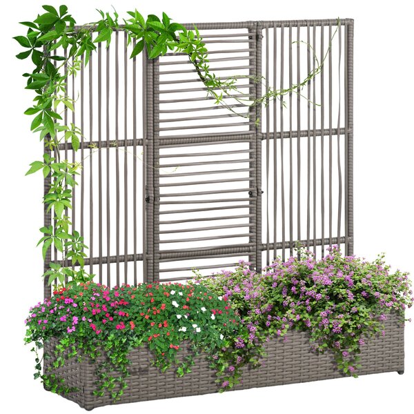 Outsunny Zahradní Truhlík s Příčkami - Vyvýšený Stojan na Rostliny se Šedým Obdélníkovým Květináčem z Woven PE Pryže a Oceli, dim. 103L x 29W x 103H c