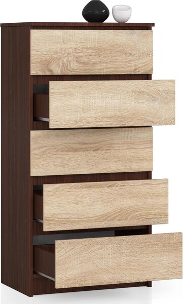 AKORD Furniture Factory OP0LK-6VENSON005, Dub, Tmavě hnědá, 5 zásuvka/zásuvek, Matný, 16 mm, 51 cm, 400 mm