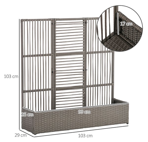 Outsunny Zahradní Truhlík s Příčkami - Vyvýšený Stojan na Rostliny se Šedým Obdélníkovým Květináčem z Woven PE Pryže a Oceli, dim. 103L x 29W x 103H c