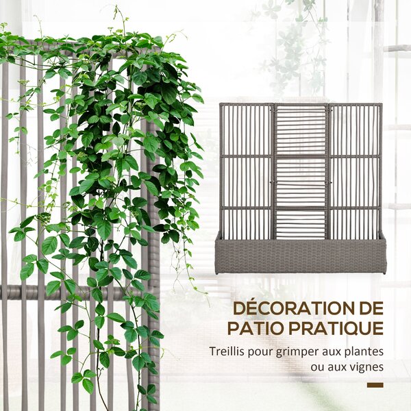 Outsunny Zahradní Truhlík s Příčkami - Vyvýšený Stojan na Rostliny se Šedým Obdélníkovým Květináčem z Woven PE Pryže a Oceli, dim. 103L x 29W x 103H c
