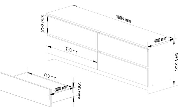 Stylový komoda KOMODA K160 se 4 zásuvkami v grafitově šedé 160 cm