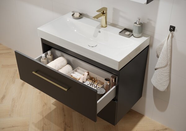 Cersanit Larga skříňka 59.4x14.3x80 cm se zrcadlem antracitová S164-034