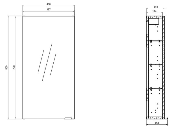 Cersanit Larga skříňka 40x14.3x80 cm se zrcadlem antracitová S164-033