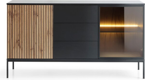 Laval KSZ154 - Komoda, dub wotan, černá s lemováním, šířka 154 cm, výška 83 cm, hloubka 39 cm