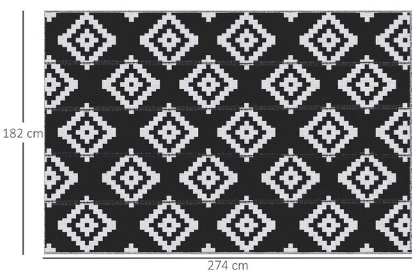 Outsunny Zahradní Grafický Styl Koberec - Oboustranný Koberec 2 Vzory - rozměry 2.74D x 1.82Š m - Vysoce hustý 310 g/m² PP Černobílý | Aosom