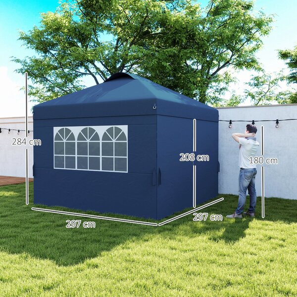 Outsunny Skládací Zahradní Altán Pop-up Recepční Stan 3 x 3 s Nastavitelnou Výškou a Bočními Stěnami, Větracími Okenkami, Okny a Oxfordskou Tkaninou s