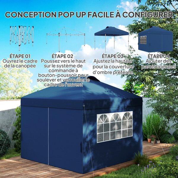 Outsunny Skládací Zahradní Altán Pop-up Recepční Stan 3 x 3 s Nastavitelnou Výškou a Bočními Stěnami, Větracími Okenkami, Okny a Oxfordskou Tkaninou s