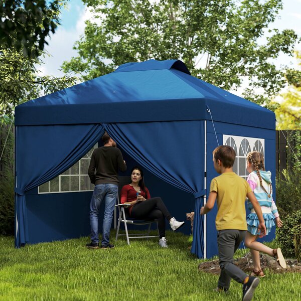 Outsunny Skládací Zahradní Altán Pop-up Recepční Stan 3 x 3 s Nastavitelnou Výškou a Bočními Stěnami, Větracími Okenkami, Okny a Oxfordskou Tkaninou s