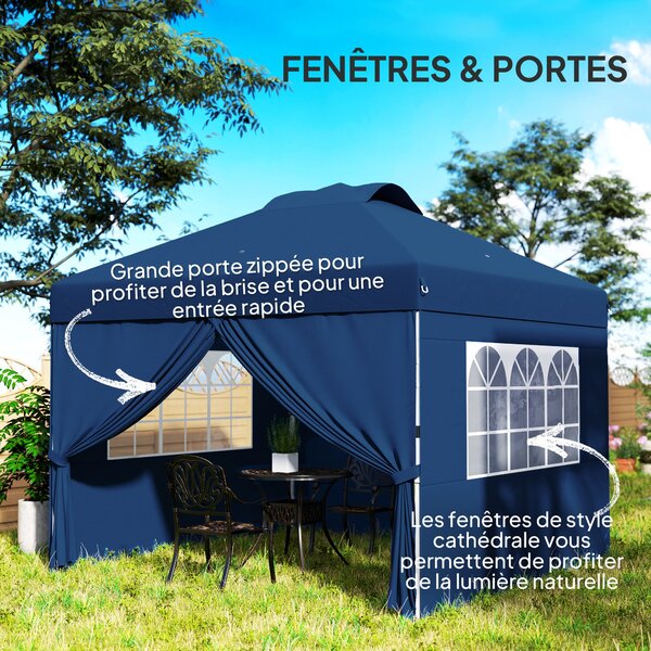 Outsunny Skládací Zahradní Altán Pop-up Recepční Stan 3 x 3 s Nastavitelnou Výškou a Bočními Stěnami, Větracími Okenkami, Okny a Oxfordskou Tkaninou s