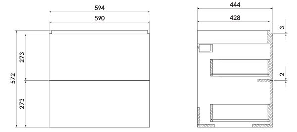 Cersanit Larga skříňka 59.4x44.4x57.2 cm pod umyvadlo závěsná antracitová S164-036