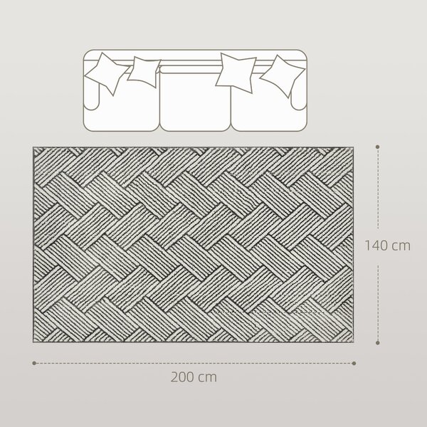 HOMCOM Koberec do obývacího pokoje 200 x 140 cm s krátkým vlasem, praní v pračce, hypoalergenní, do obývacího pokoje, ložnice, kanceláře, světle šedý