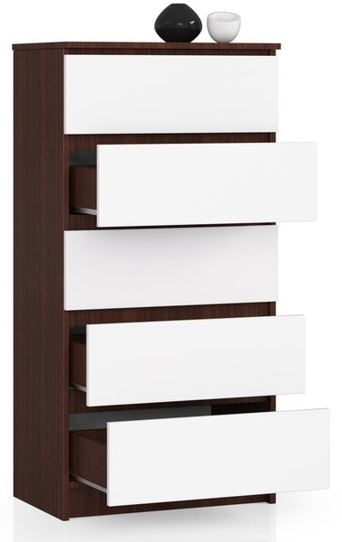 AKORD Furniture Factory OP0LK-6VENBIA005, Bílá, Tmavě hnědá, 5 zásuvka/zásuvek, Matný, 16 mm, 51 cm, 400 mm