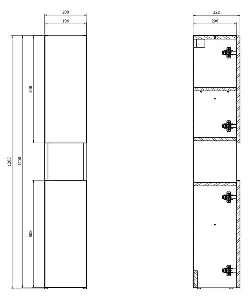 Cersanit Larga skříňka 20x22.2x120.5 cm boční stojící antracitová S164-039