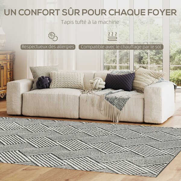 HOMCOM Koberec do obývacího pokoje 200 x 140 cm s krátkým vlasem, praní v pračce, hypoalergenní, do obývacího pokoje, ložnice, kanceláře, světle šedý