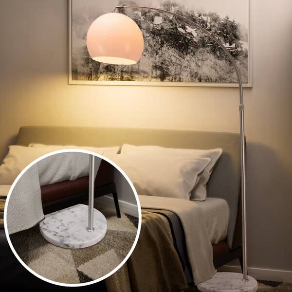 Oblouková lampa nastavitelná, mramorová základna, bílé stínidlo 105413