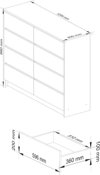 AKORD Furniture Factory OP0LK-120SZ8ARTSZA, Dub, 8 zásuvka/zásuvek, Matný, 16 mm, 51 cm, 400 mm