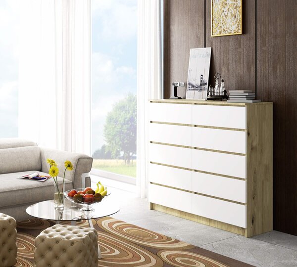 AKORD Furniture Factory KOM-140SZ10-ARTBIA, Bílá, Dub, 10 zásuvka/zásuvek, Matný, 16 mm, 60 cm, 400 mm