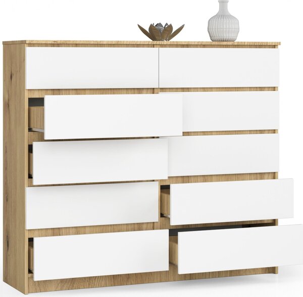 AKORD Furniture Factory KOM-140SZ10-ARTBIA, Bílá, Dub, 10 zásuvka/zásuvek, Matný, 16 mm, 60 cm, 400 mm