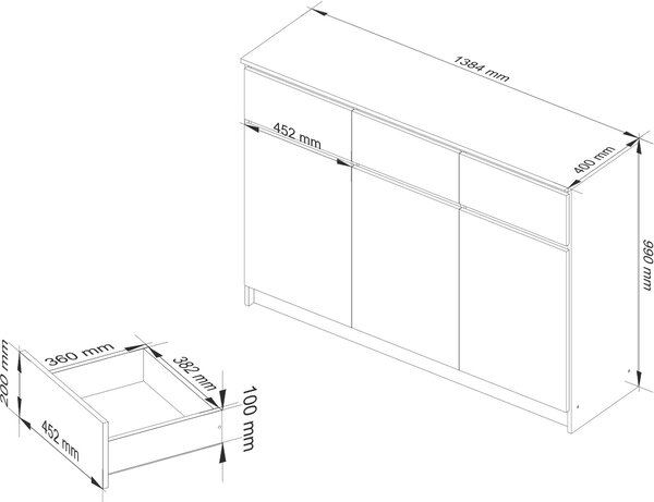 AKORD Furniture Factory OP0LK-1VEN0008, Tmavě hnědá, 3 zásuvka/zásuvek, Matný, 6 police/polic, 3 dveře/dveří, 16 mm